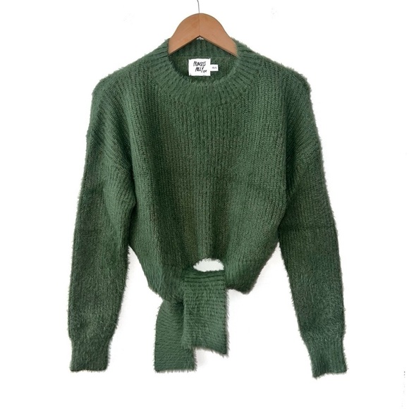 Princess Polly Green Winslow Fuzzy Soft Tie Front Jumper Sweater XS Small - Picture 2 of 11